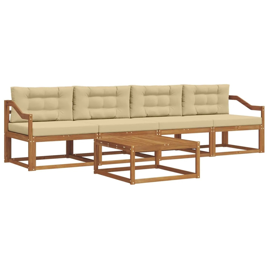 vidaXL Outdoor-Sofagarnitur aus Akazienholz mit Kissen in Natur und Beige - Bild 2
