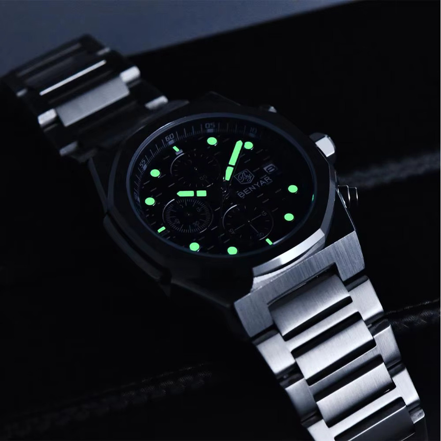 BENYAR Armbanduhr Quarz Automatik, Edelstahl, Herren, Blau, Silber - Bild 6