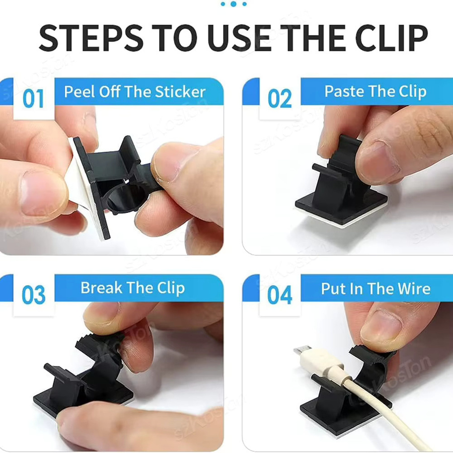 100 Stück Selbstklebende Kabel Organizer Clips in Schwarz zur Kabelmanagement Klemme für TV und Ladekabel - Bild 4