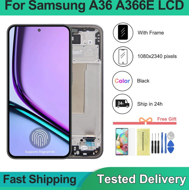 Sinmaytai AMOLED LCD Display Touchscreen Digitizer mit Rahmen für Samsung Galaxy A36 5G, Farbe: Schwarz, kompatibel mit SM-A366E, SM-A366B und SM-A366U - Bild 1