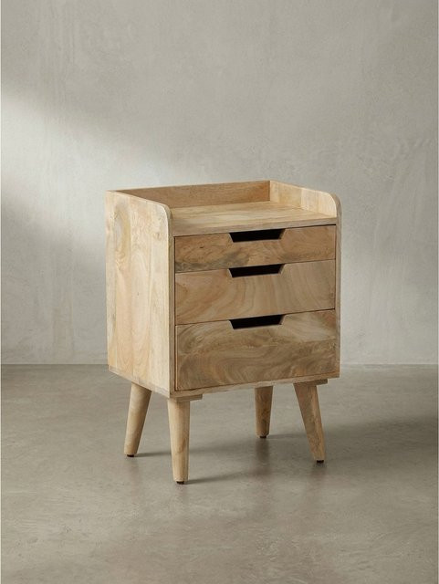 Nachttisch KADIMA DESIGN aus Mango Massivholz in Braun mit 3 Schubladen und Ablage, B/T/H: 45 x 33 x 63 cm - Bild 1