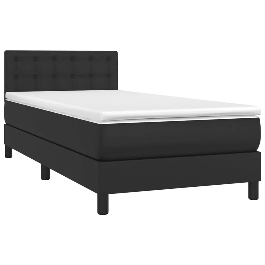 vidaXL Boxspringbett mit Matratze in Schwarz aus Kunstleder und Stoff mit LED-Unterbettbeleuchtung und USB-Ladeport, Hybrid-Konstruktion mit Taschenfederkern, Breite: 90 cm, Tiefe: 193 cm, Höhe: 78 cm - Bild 2