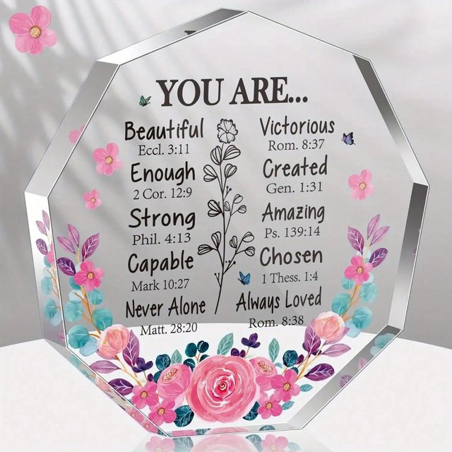 Inspirierende Acryl-Plakette von CIFBUY mit ermutigendem Vers und floralem Design in Transparent, ideale Dekoration für dein Zuhause oder Büro - Bild 1