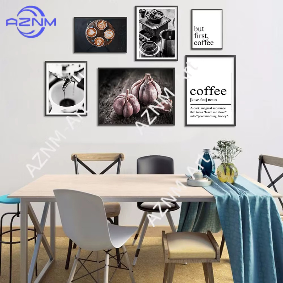 KAYOU Leinwandbild Küchenkunst Latte-Deko-Poster But First Coffee Zitatdruck Schwarz-Weiß Wandkunst für dein Esszimmer - Bild 3