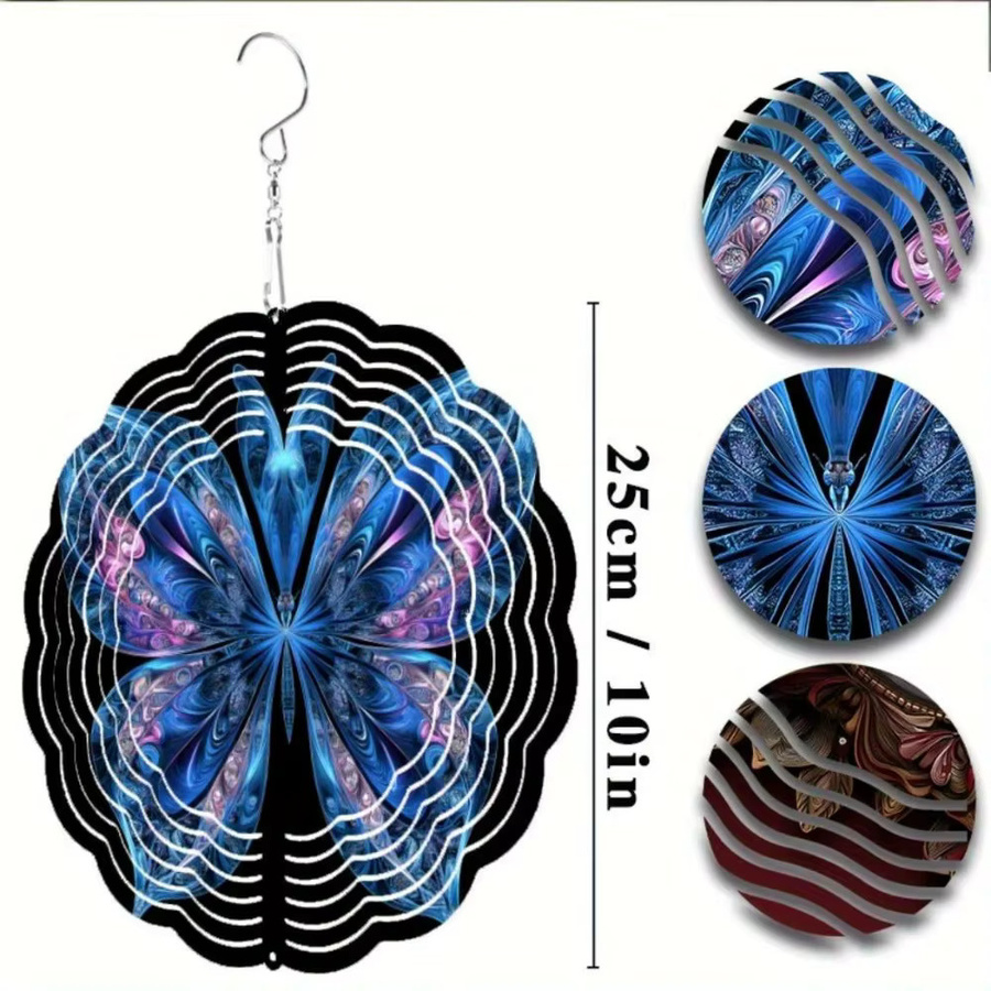 HELLOYOUNG 3D Metall-Windspinner Schmetterling in Blau und Violett als kinetische Gartendekoration für den Außenbereich - Bild 3