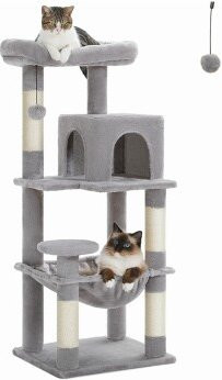 Pawz Road Kratzbaum für 2-3 Katzen mit Hängematte in Hellgrau, Höhe: 116 cm, Breite: 40 cm, Tiefe: 40 cm - Bild 1