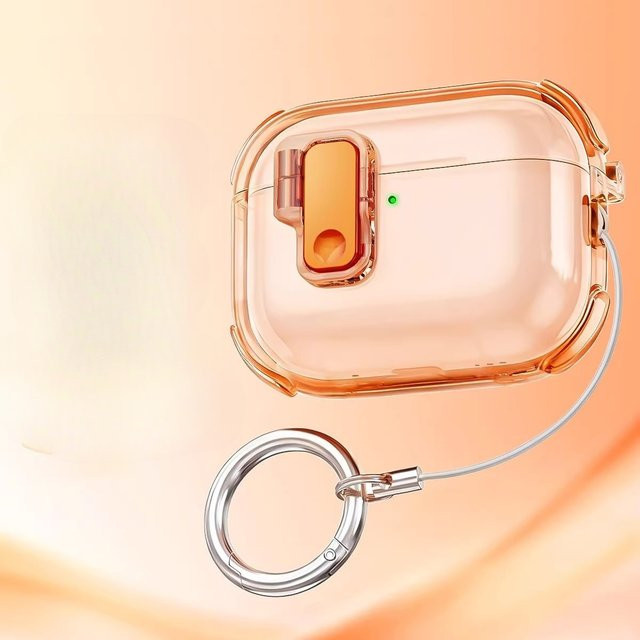 Apple AirPods Pro 3 Schutzhüllen-Set aus transparentem TPU mit Sicherheitsverschluss und Schlüsselanhänger in Orange - Bild 1