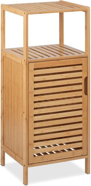 Relaxdays Badschrank aus Bambus in Natur, schmaler Standschrank mit Türen und Regalfächern, H x B x T: 87 x 36,5 x 33 cm - Bild 1