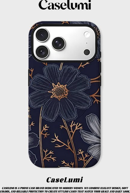CaseLumi Matte Bumper MagSafe Schutzhülle für iPhone 17 16 15 14 13 Pro Max mit vergoldeten Blumen in Gold - Bild 1