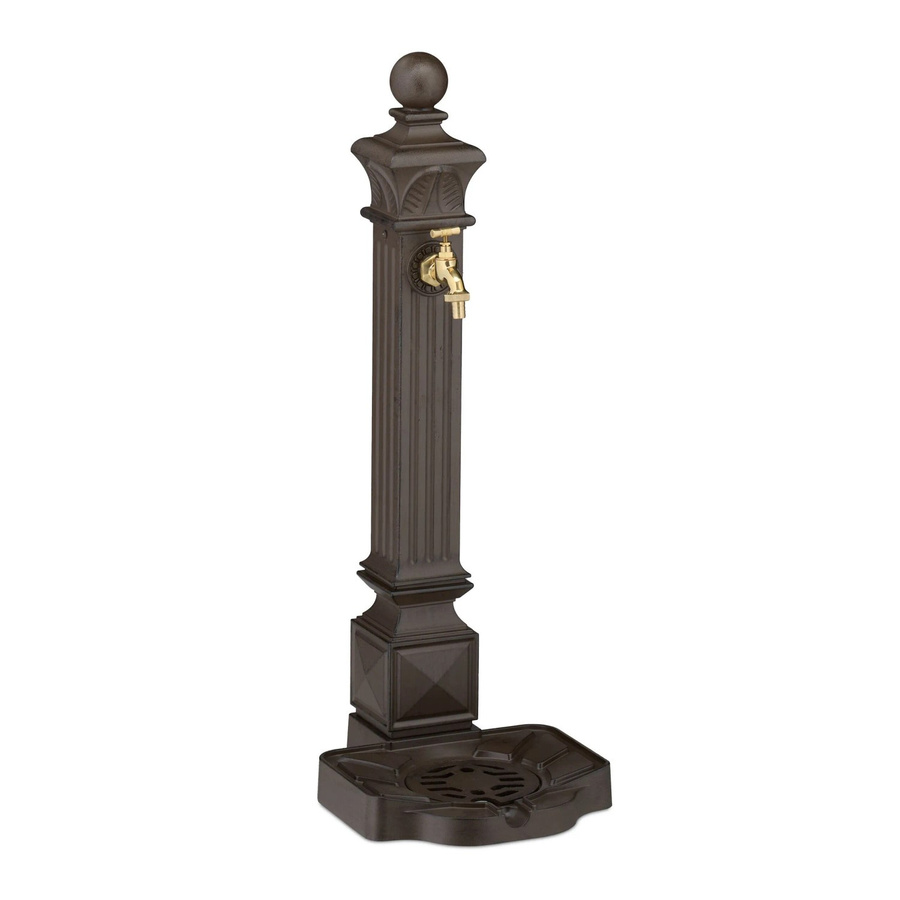 Relaxdays Standbrunnen im Nostalgie-Design aus Aluminiumguss und Edelstahl in Dunkelbraun und Gold mit Wasserhahn, H: 82 cm, B: 29 cm, T: 33 cm - Bild 2