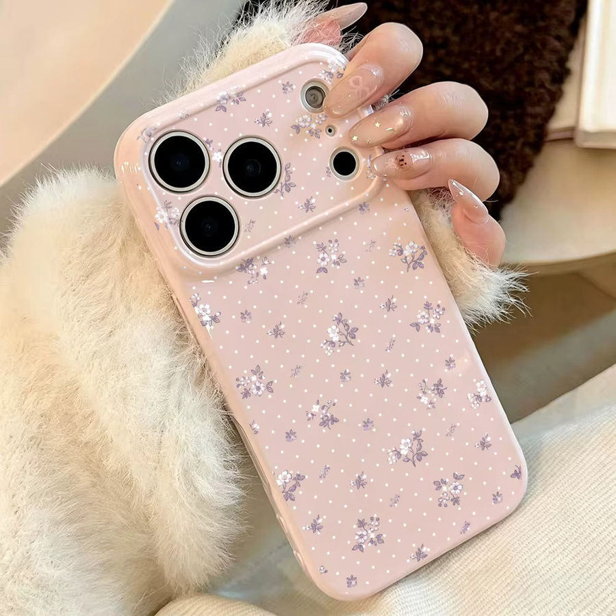 Blumige Silikon-Handyhülle für Apple iPhone mit Linsenschutz in Creme-Rosa - Bild 5