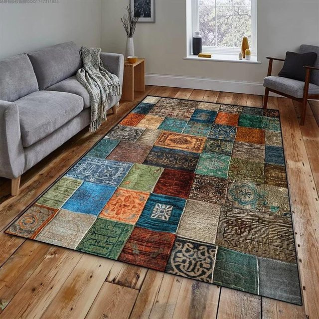 Karpetti Retro Geometrischer Teppich in Multicolour, Rutschfest und Maschinengewebt, B/T: 80 x 120 cm - Bild 1