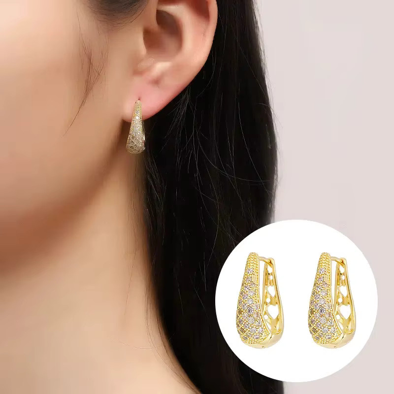 Huitan Gold Creolen, Zirkonia, Damen - Bild 2