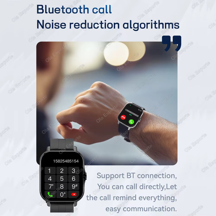 Ola Esporte HW12 Smartwatch in Schwarz mit Bluetooth-Anruffunktion, Herzfrequenzmessung, Blutsauerstoff- und Blutdruckmessung sowie Schlafüberwachung und Wasserdichtigkeit - Bild 3