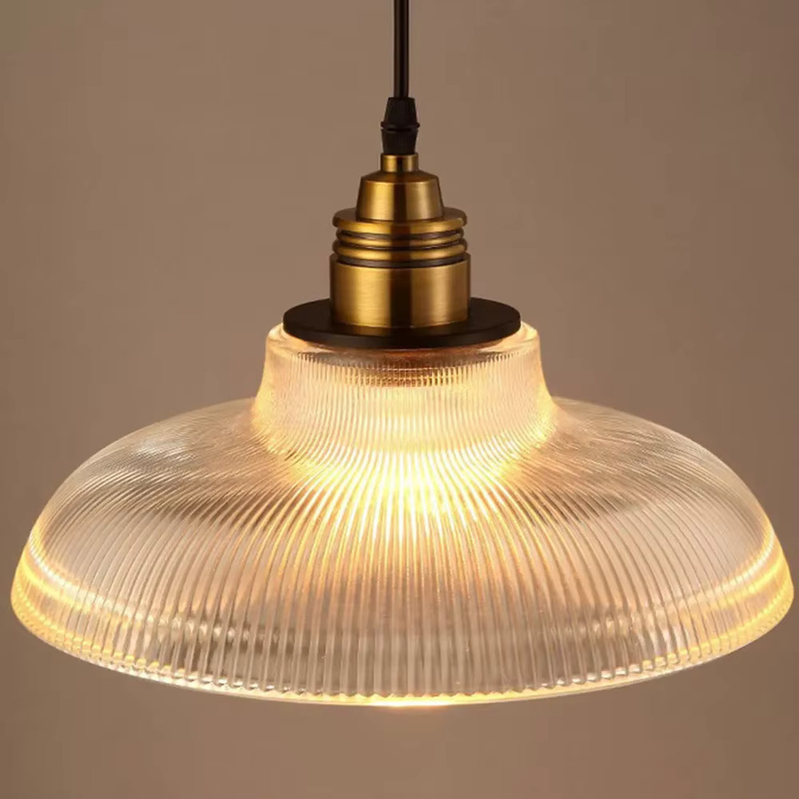 DARHYN Vintage Pendelleuchte aus Glas in Gold/Messing mit transparentem Streifen-Design für Wohnzimmer und Restaurant, E27 LED-Fassung - Bild 3