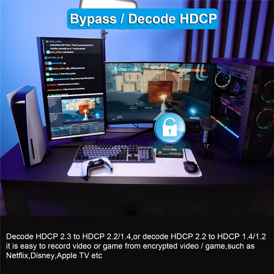 Navceker HDMI USB-C Video Capture Card 4K 60Hz mit HDCP Bypass für Live-Streaming, PS5 und Xbox, Schwarz - Bild 3