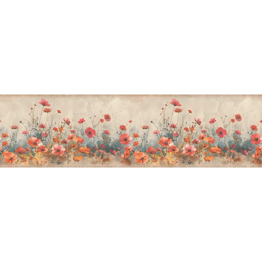 A.S. Création Selbstklebende Bordüre mit Mohnblumen in Beige-Rot, Höhe: 0,17 m, Länge: 5 m - Bild 2