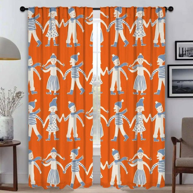Modernes Tüll-Vorhangset für Wohnzimmer und Schlafzimmer von Household supplies MH, Farbe: Orange, 2 Stück, Breite: 50 cm, Höhe: 70 cm - Bild 1
