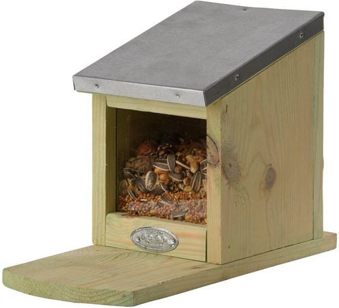 Eichhörnchen Futterhaus aus Holz als Futterspender und Futterautomat für den Garten