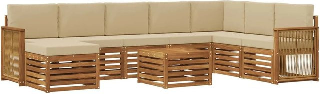 vidaXL Sofagarnitur aus Massivholz Akazie in Natur-Beige mit Latten-Design und Armlehnen - Bild 1
