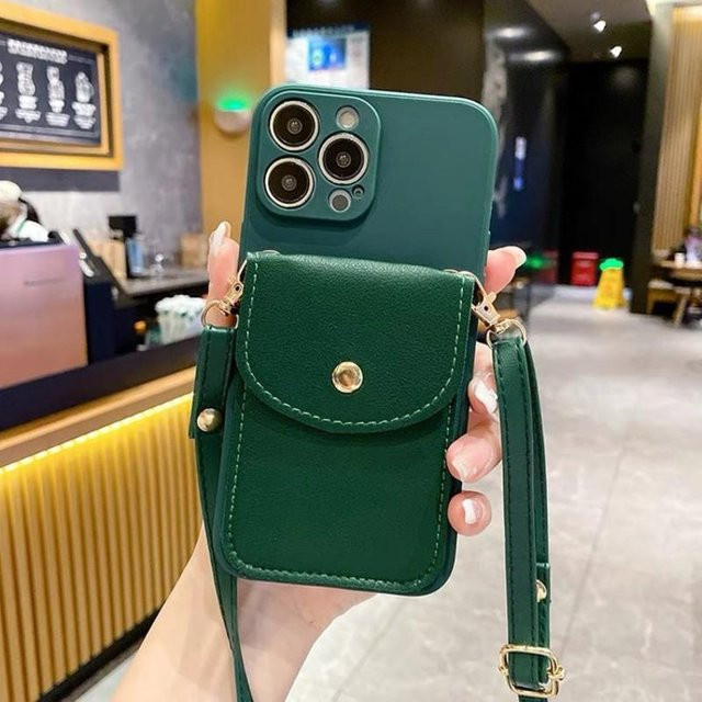 Lederne Portemonnaie Hülle mit Umhängeband und Kartenhalter für Xiaomi 15T Pro 14T Mi 17 Pro Max Redmi 15C 15 Note 14 in Grün - Bild 1