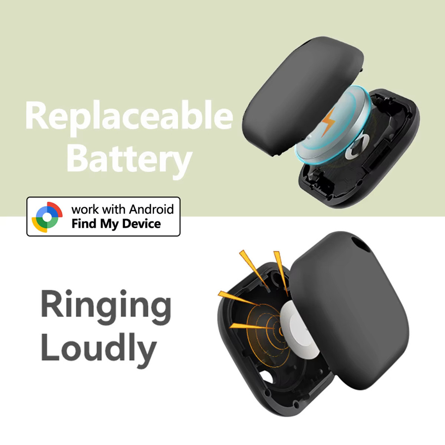 CHZHVAN Mini GPS-Tracker für Android mit Google Find My Device, tragbares Bluetooth Anti-Verlust Ortungsgerät für Schlüssel und Taschen, Schwarz - Bild 2
