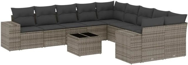 vidaXL 11-teilige Garten-Sofagarnitur in U-Form aus Polyrattan mit Kissen in Grau - Bild 1