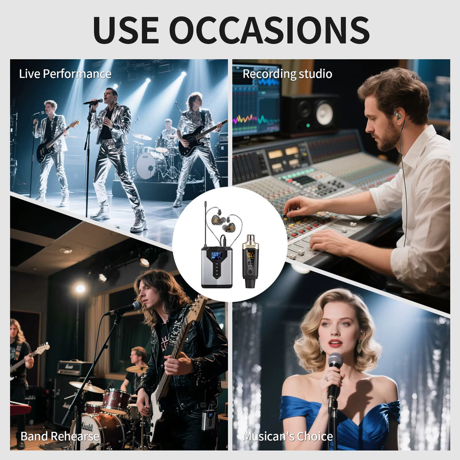 DEPUSHENG Stereo-UHF-In-Ear-Überwachungs-Funksystem mit Sender und Empfänger in Silber für Live-Musik, Bühne und Studio - Bild 6