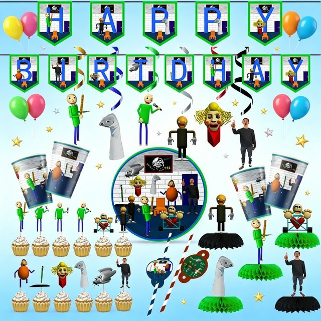 Baldi Basic Einweg-Tischdekoration aus Papier mit Cartoon-Muster in Mehrfarbig - Bild 1