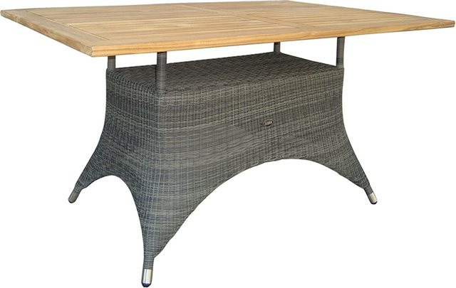 ZEBRA Tisch Status Gartentisch mit Polyrattan-Geflecht in Grey-Black und Teakholzplatte, B/T/H: 140 x 90 x 75 cm - Bild 1