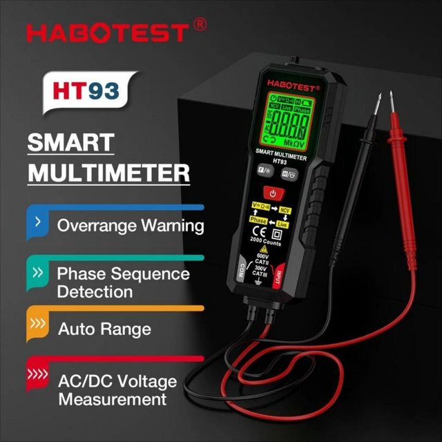 HABOTEST HT93 Digitales Multimeter True RMS Spannungsprüfer mit NCV und Phasentest in Schwarz - Bild 1