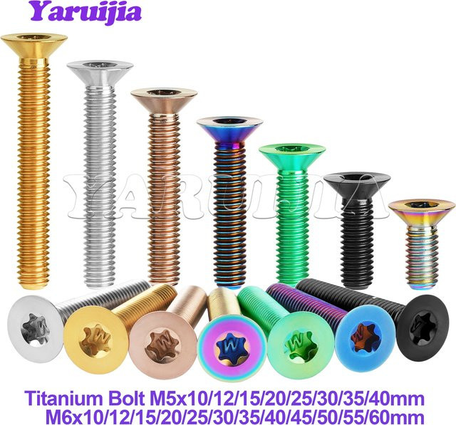 YaRuiJia Titanschrauben mit Senkkopf für Fahrrad, Motorrad und Auto in Schwarz oder Multicolour, M5/M6 x 10 bis 60 mm - Bild 1