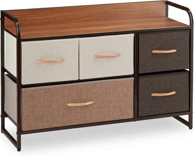 Relaxdays Schubladenschrank in Creme mit Holzoptik, B/T/H: 58 x 31,5 x 87,5 cm - Bild 1