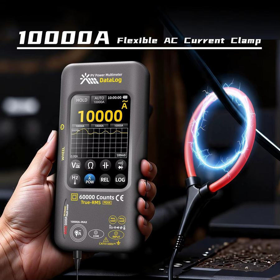 BSIDE PV Digital-Multimeter mit 60.000 Messwerten, Multitester zur Leistungsmessung mit 10.000A flexiblem AC-Klemmdraht, Datenaufzeichnungsgerät mit 3,98 Zoll Touch-LCD, 1500VDC/1000VAC, Farbe: Schwarz - Bild 7