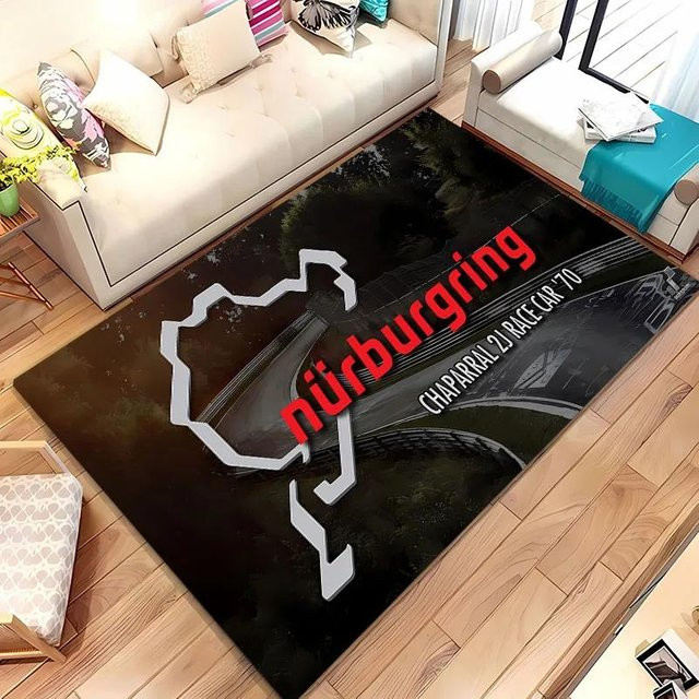Wucifang Jewelry 3D HD Nürburgring F1 Rennstrecke Teppich, rutschfeste Fußmatte aus Polyester in Schwarz, B/T: 80 x 50 cm - Bild 1