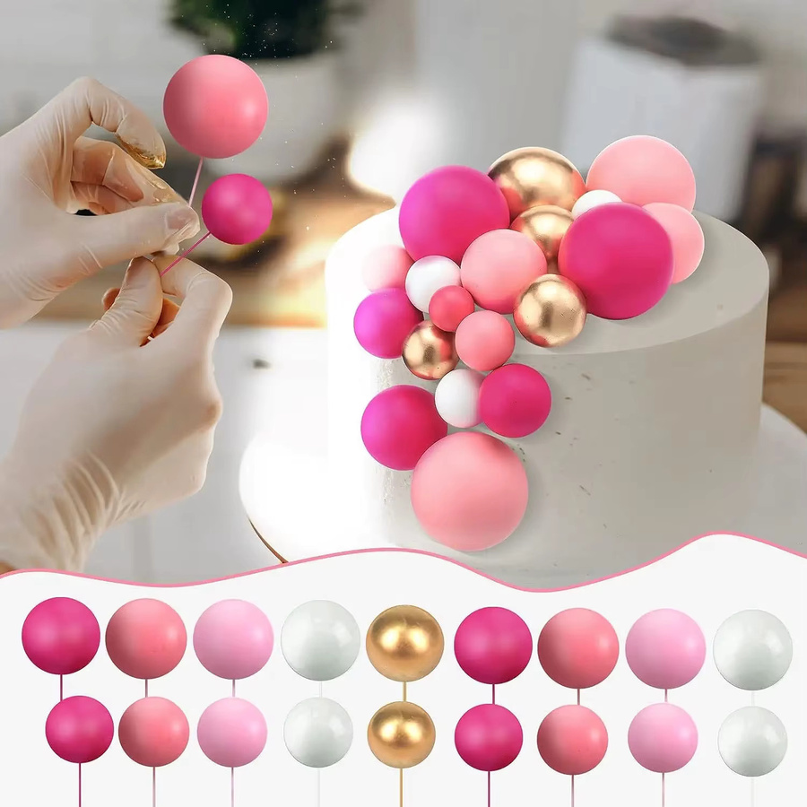 110 Stück Schaum Kugeln als Pink Kuchen Topper für DIY Backdekoration zu Hochzeit oder Geburtstag - Bild 3