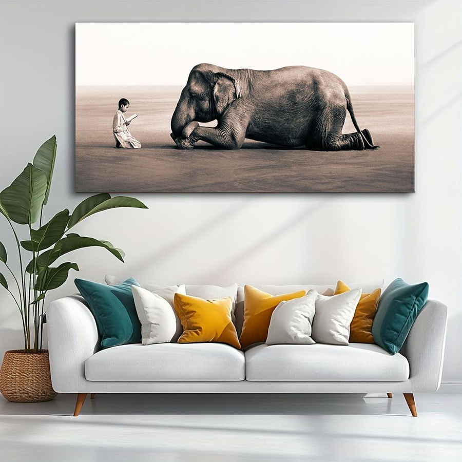 DIMENGQI Leinwandmalerei Junge liest Elefanten Asche und Schnee Wandkunst Poster für dein Wohnzimmer, Breite: 50 cm, Höhe: 100 cm - Bild 3