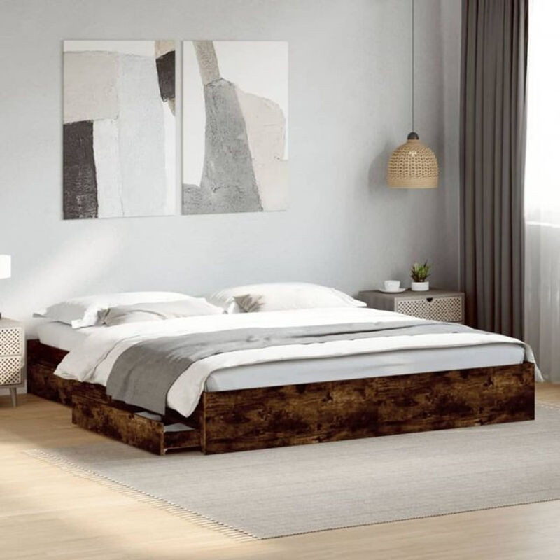 Modernes Funktionsbett mit Schubladen von Vidaxl in Räuchereiche Braun, B/T/H: 180 x 200 x 28 cm aus Holzwerkstoff - Bild 1