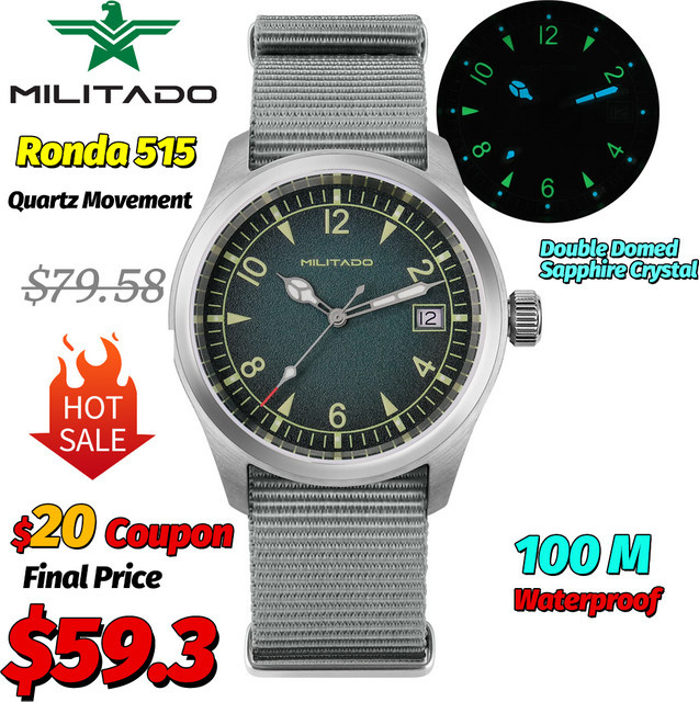Militado Armbanduhr, Quarz, Edelstahl, Grün, Saphirglas, 38 mm, Herren - Bild 1