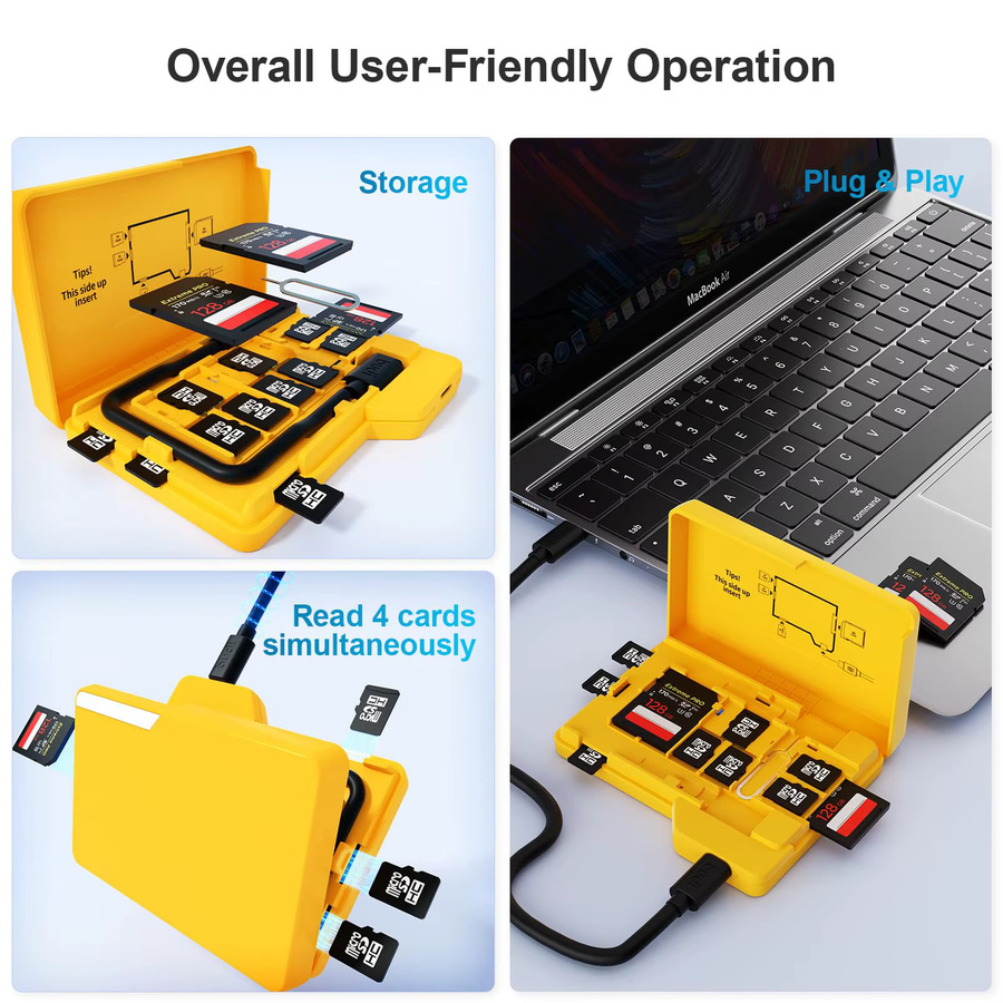 BUDI SD-Speicherkartenleser mit USB-C Anschluss und Aufbewahrungskoffer in Gelb - Bild 2