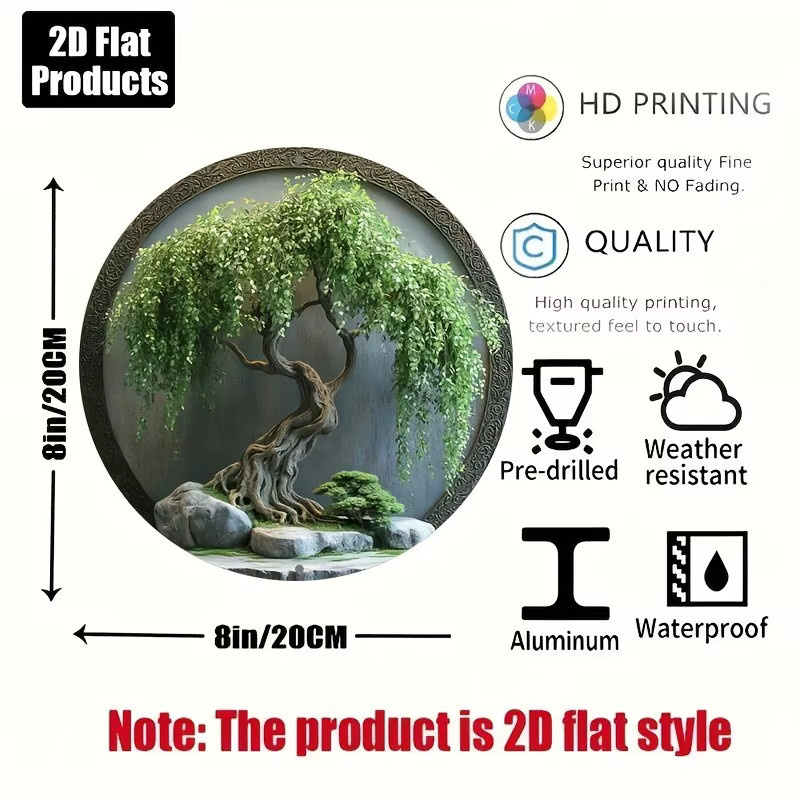 Potdemiel Aluminium-Wandkunst Rund mit Bonsai-Baum, Felsen und Moos in Grün - Bild 6