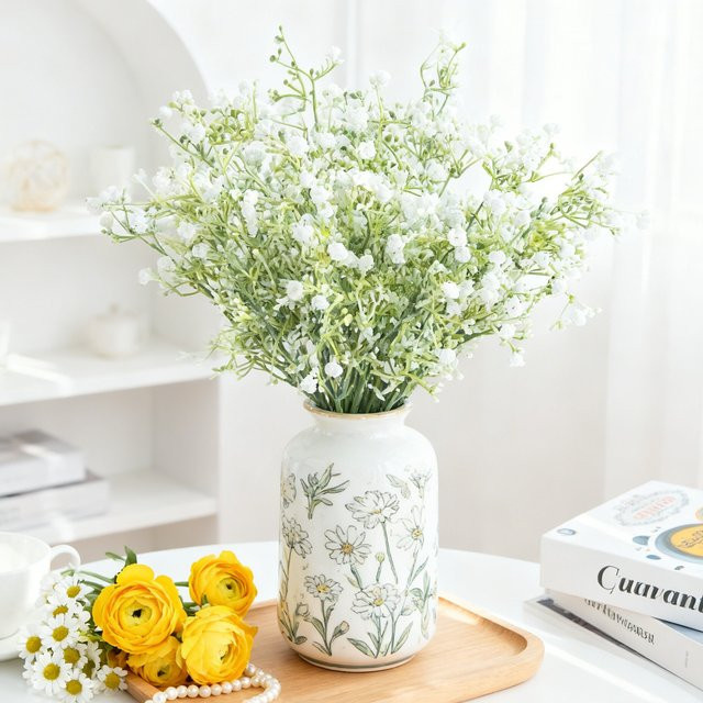 XIAOYINMO Künstliche Gypsophila Blumen in Rot und Weiß für Brautstrauß und Dekoration - Bild 1