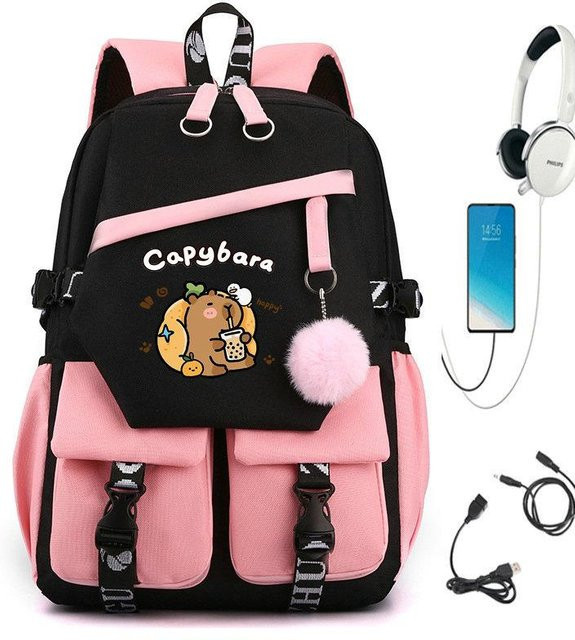 3-teiliges Schulrucksack-Set für Schüler in Pink mit großem Fassungsvermögen aus Oxford-Stoff inklusive Schultergurt und Federmäppchen - Bild 1