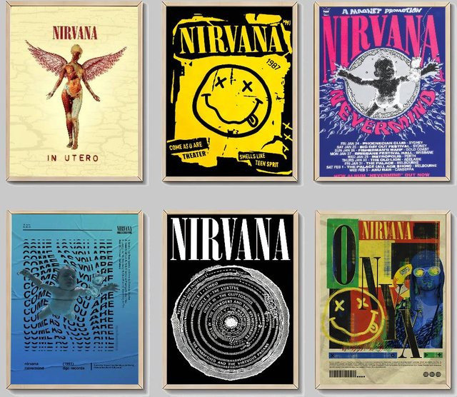 Selbstklebendes Kunstposter Nirvana Album Wandkunst aus weißem Kraftpapier, B/H: 15 x 15 cm - Bild 1