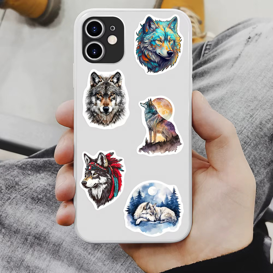 Wasserfeste Wolf-Kunstaufkleber in Multicolour für Laptop, Flaschen und Tagebücher - Bild 2
