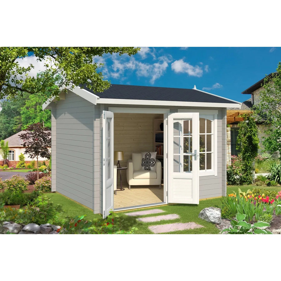 Lasita Blockbohlenhaus Alex Gartenhaus mit Satteldach in Grau, B/H/T: 340 x 245,1 x 308,3 cm - Bild 2