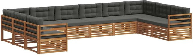 vidaXL Sofagarnitur 10-teilig in U-Form aus Massivholz Akazie, Farbe Natur und Anthrazit, inklusive Sitz- und Rückenkissen - Bild 1