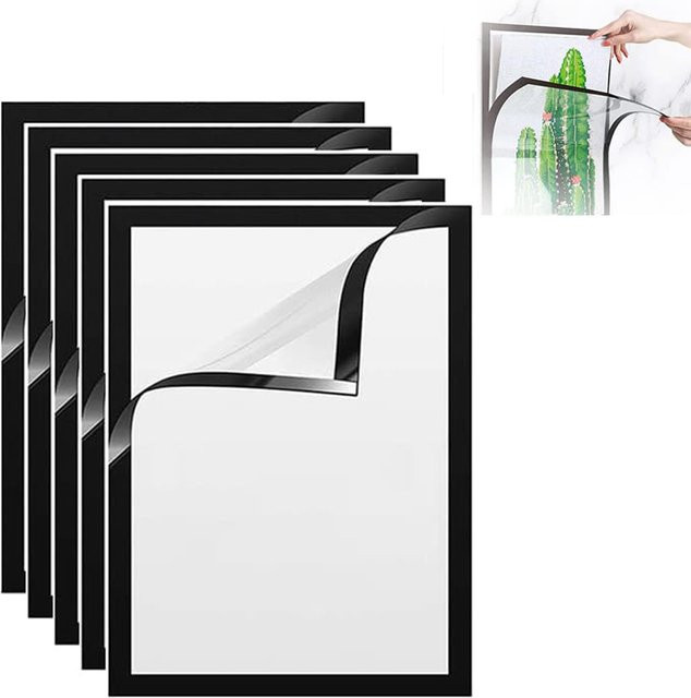 5er Set ESHANG Magnetische Fotorahmen A4 in Schwarz, Selbstklebender Posterrahmen aus PVC für Wandmontage, B/H: 21 x 29,7 cm - Bild 1