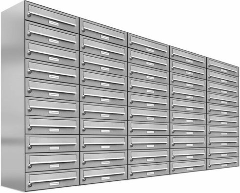 AL Briefkasten-System für 50 Parteien, Aufputzmontage, silberfarben, B/H/T: 191,5 x 115 x 27,5 cm - Bild 1