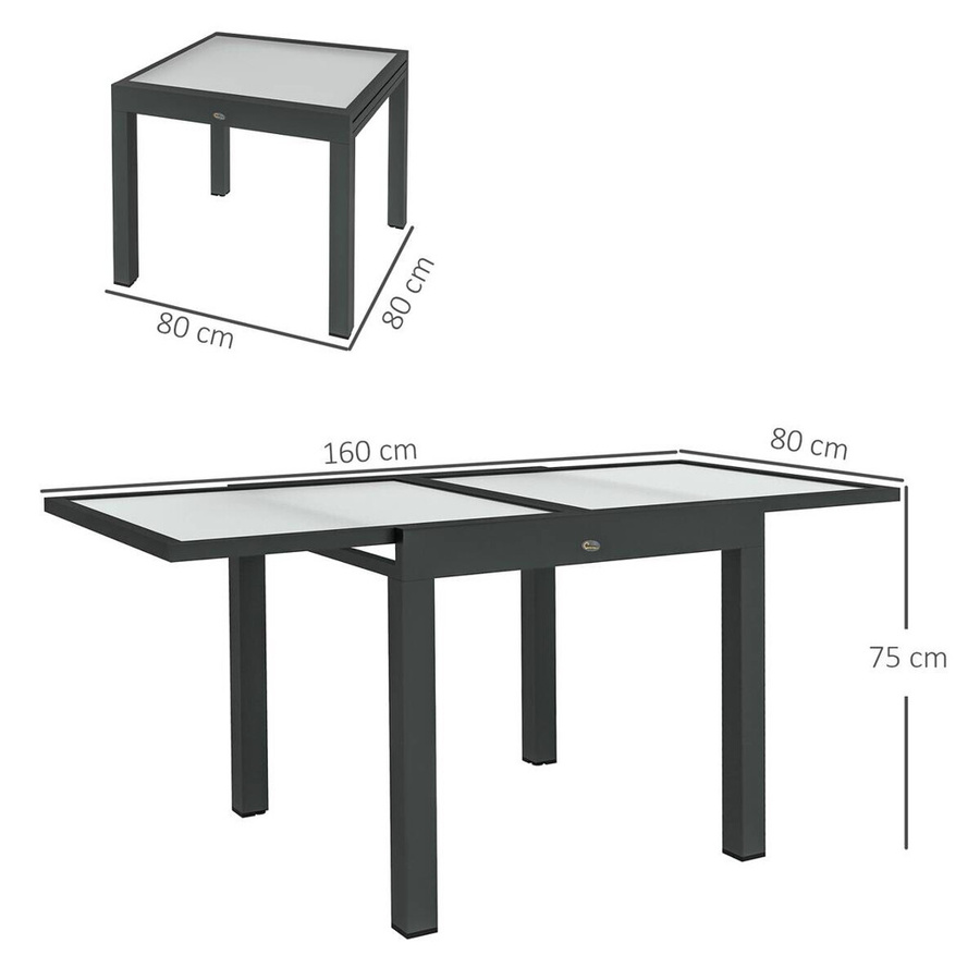 Outsunny Gartentisch aus Metall und Glas in Schwarz, ausziehbar, modern, B/T/H: 160 x 80 x 75 cm - Bild 4